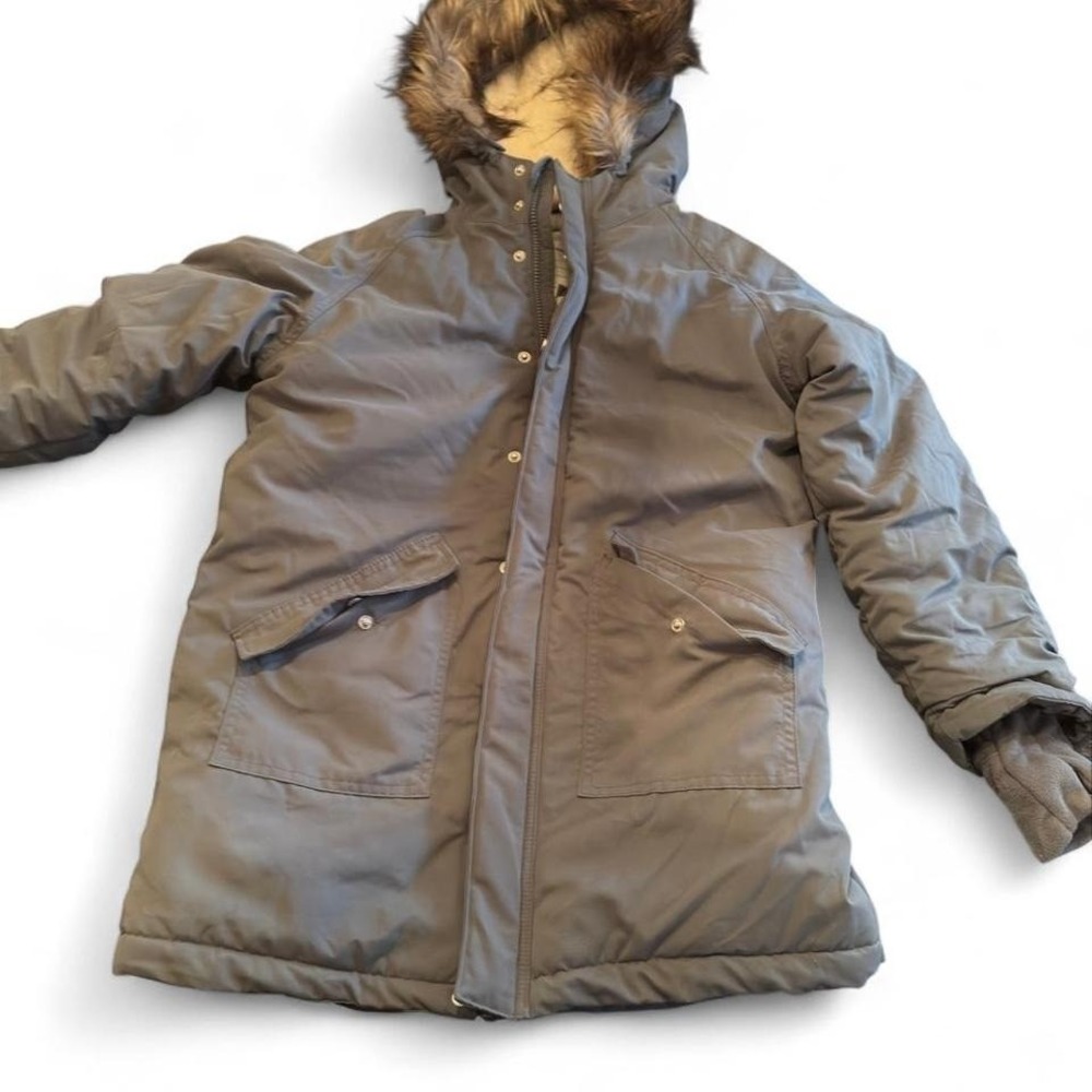 Cat & Jack Boys Gray Parka Jacket Faux Fur Hood Sherpa Lined Winter Coat L 10/12